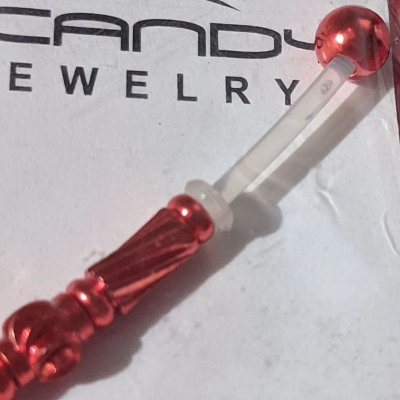 Cherry Red 14 Guage Flexible Acrylic & Metal Industrial Piercing Bar Earring - Picture 3 of 6